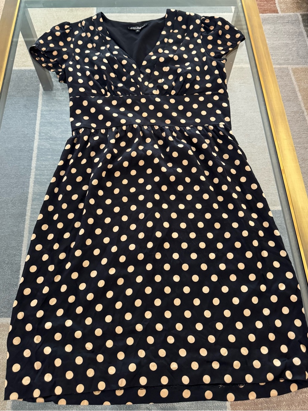 Betsey Johnson Y2K Silk Black Dress with Beige Polka Dots